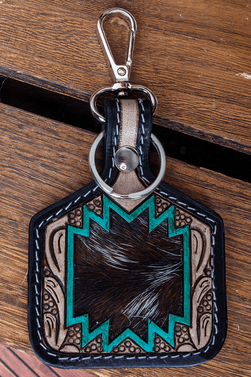TIPI Oakshade Hollow Cowhide Tooled Cattle Tag Keychain - Wholesale Accessory Market