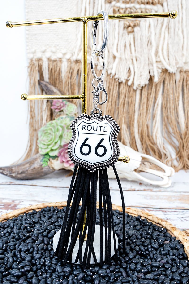 TIPI Retro Mile Marker Black Tassel Keychain - Wholesale Accessory Market