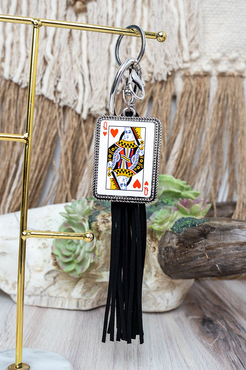 TIPI Queen of Hearts Black Tassel Keychain - Wholesale Accessory Market