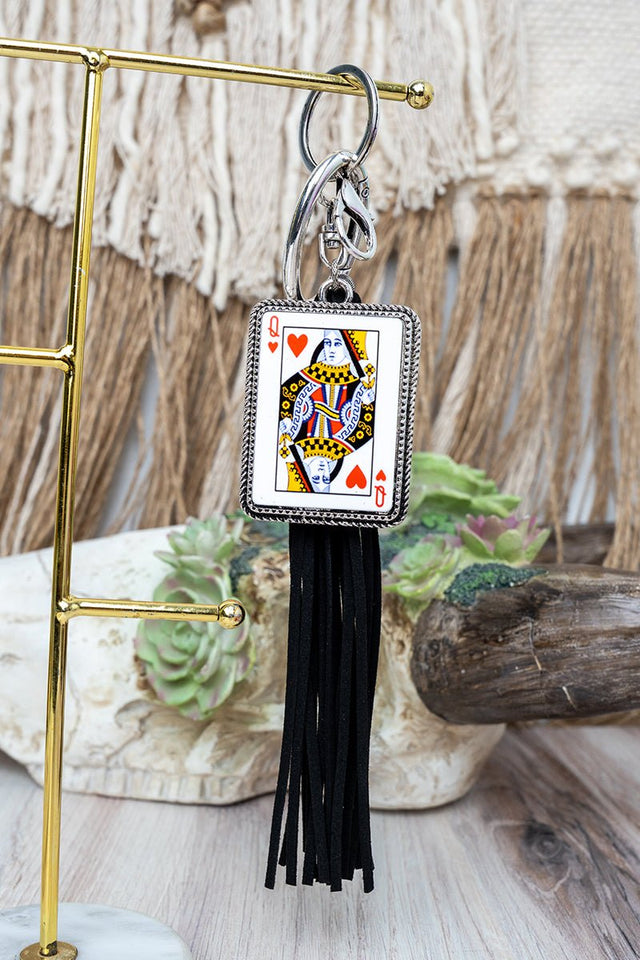 TIPI Queen of Hearts Black Tassel Keychain - Wholesale Accessory Market