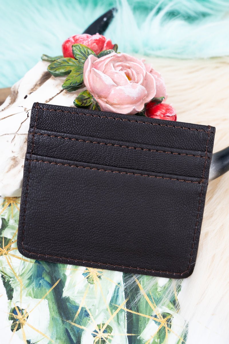 TIPI Brown Las Flores Tooled Card Wallet - Wholesale Accessory Market