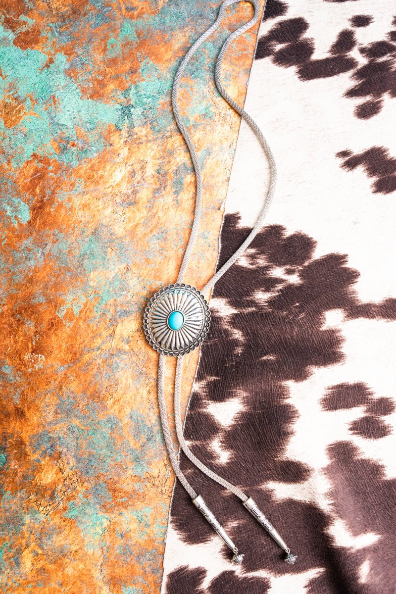 TIPI Turquoise Silvertone Concho Bolo Tie Necklace - Wholesale Accessory Market