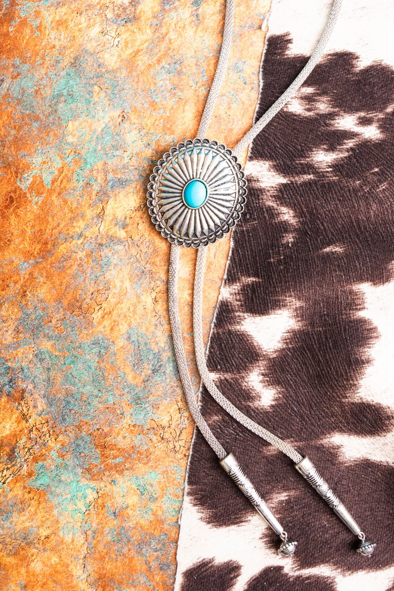 TIPI Turquoise Silvertone Concho Bolo Tie Necklace - Wholesale Accessory Market