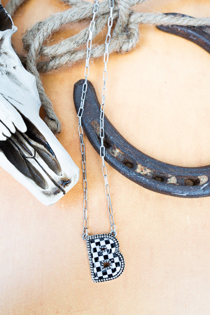 TIPI Black & White Checkered 'B' Silvertone Necklace - Wholesale Accessory Market