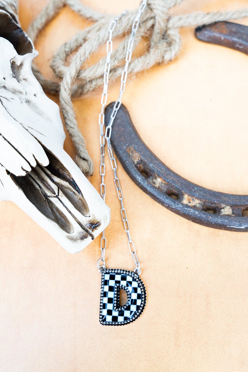 TIPI Black & White Checkered 'D' Silvertone Necklace - Wholesale Accessory Market