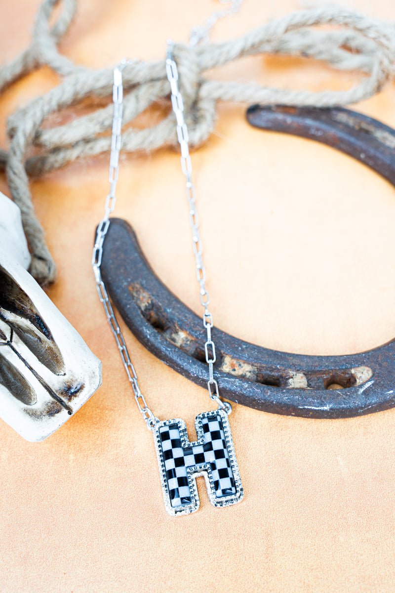 TIPI Black & White Checkered 'H' Silvertone Necklace - Wholesale Accessory Market
