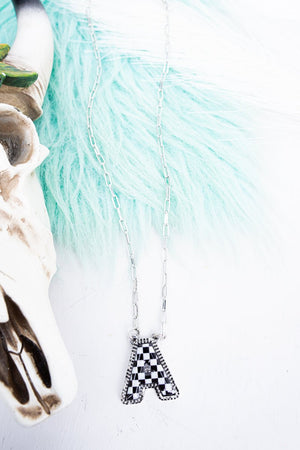 TIPI Black & White Checkered 'A' Silvertone Necklace - Wholesale Accessory Market