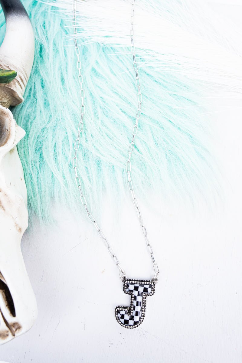 TIPI Black & White Checkered 'J' Silvertone Necklace - Wholesale Accessory Market