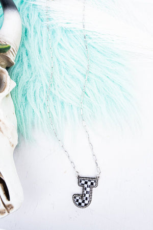TIPI Black & White Checkered 'J' Silvertone Necklace - Wholesale Accessory Market