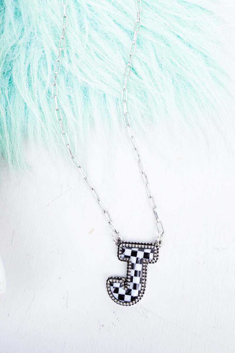 TIPI Black & White Checkered 'J' Silvertone Necklace - Wholesale Accessory Market