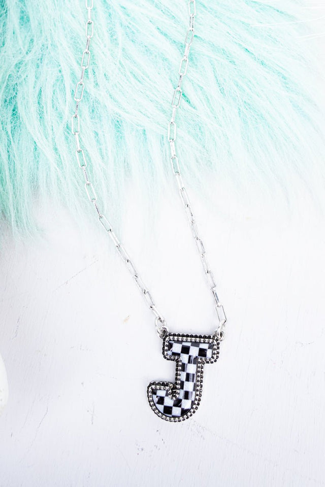 TIPI Black & White Checkered 'J' Silvertone Necklace - Wholesale Accessory Market