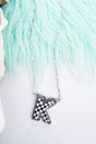 TIPI Black & White Checkered 'K' Silvertone Necklace - Wholesale Accessory Market