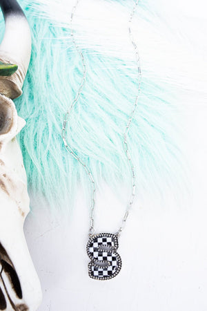 TIPI Black & White Checkered 'S' Silvertone Necklace - Wholesale Accessory Market