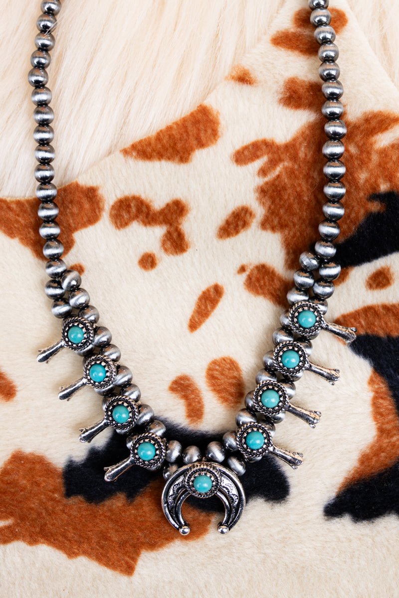 TIPI Shenandoah Turquoise Squash Blossom Silver Pearl Necklace - Wholesale Accessory Market