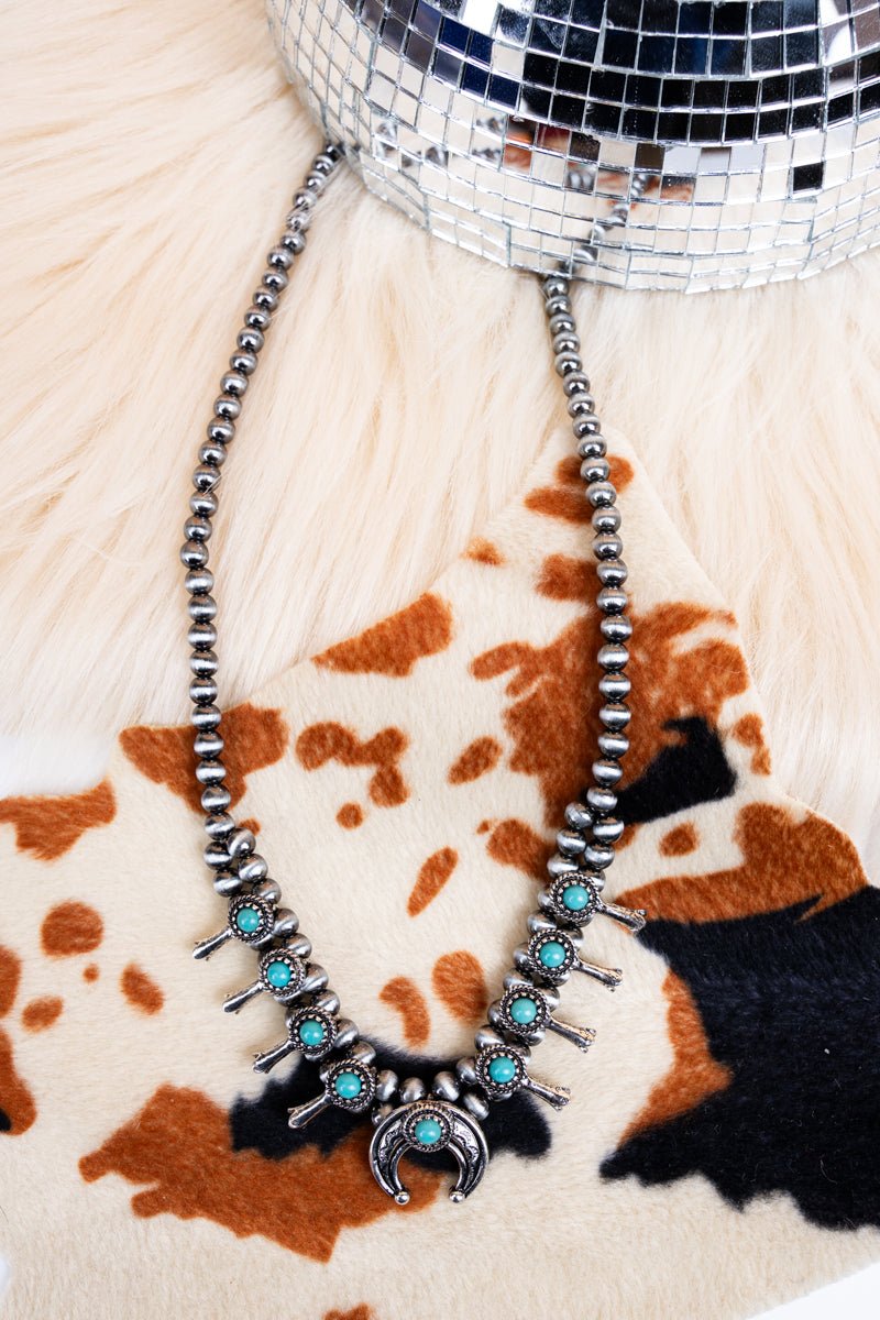 TIPI Shenandoah Turquoise Squash Blossom Silver Pearl Necklace - Wholesale Accessory Market