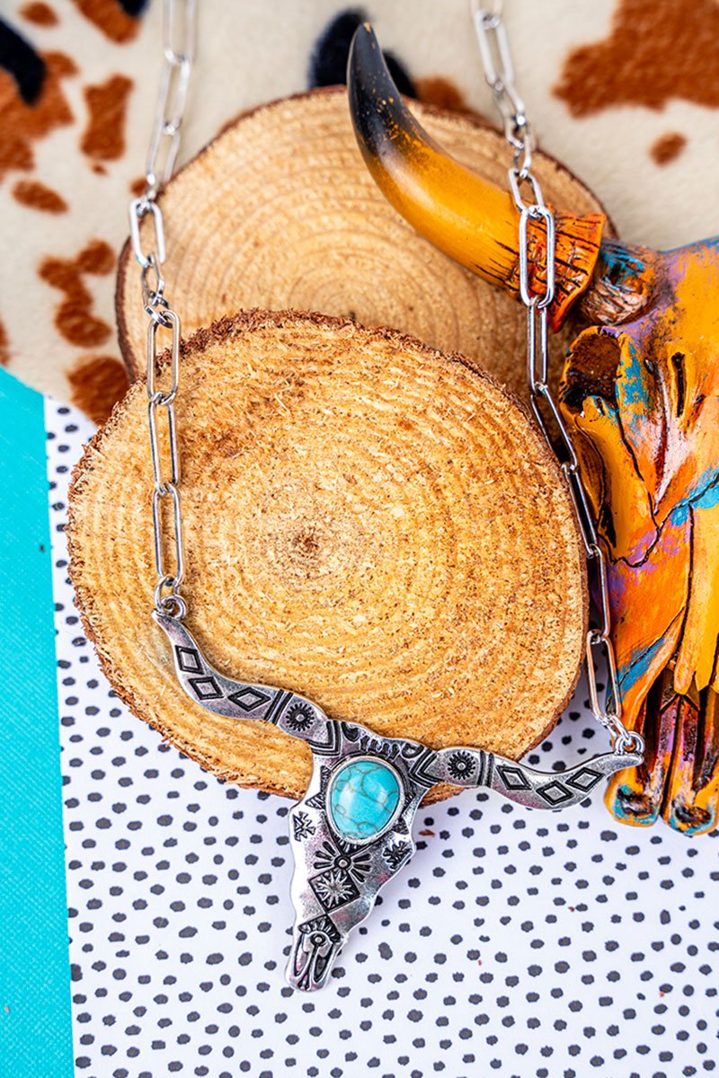 TIPI Turquoise and Silvertone Stanton Steer Necklace - Wholesale Accessory Market