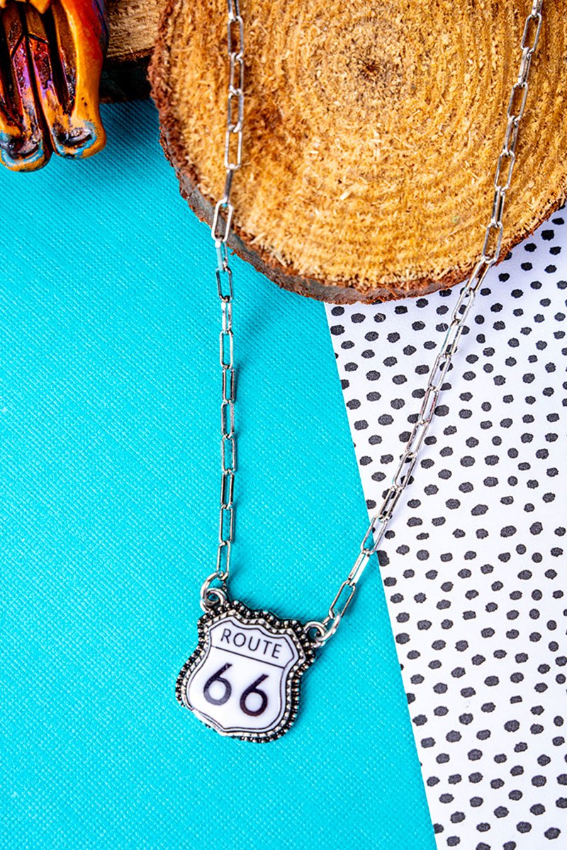 TIPI Route 66 Street Sign Silvertone Necklace - Wholesale Accessory Market
