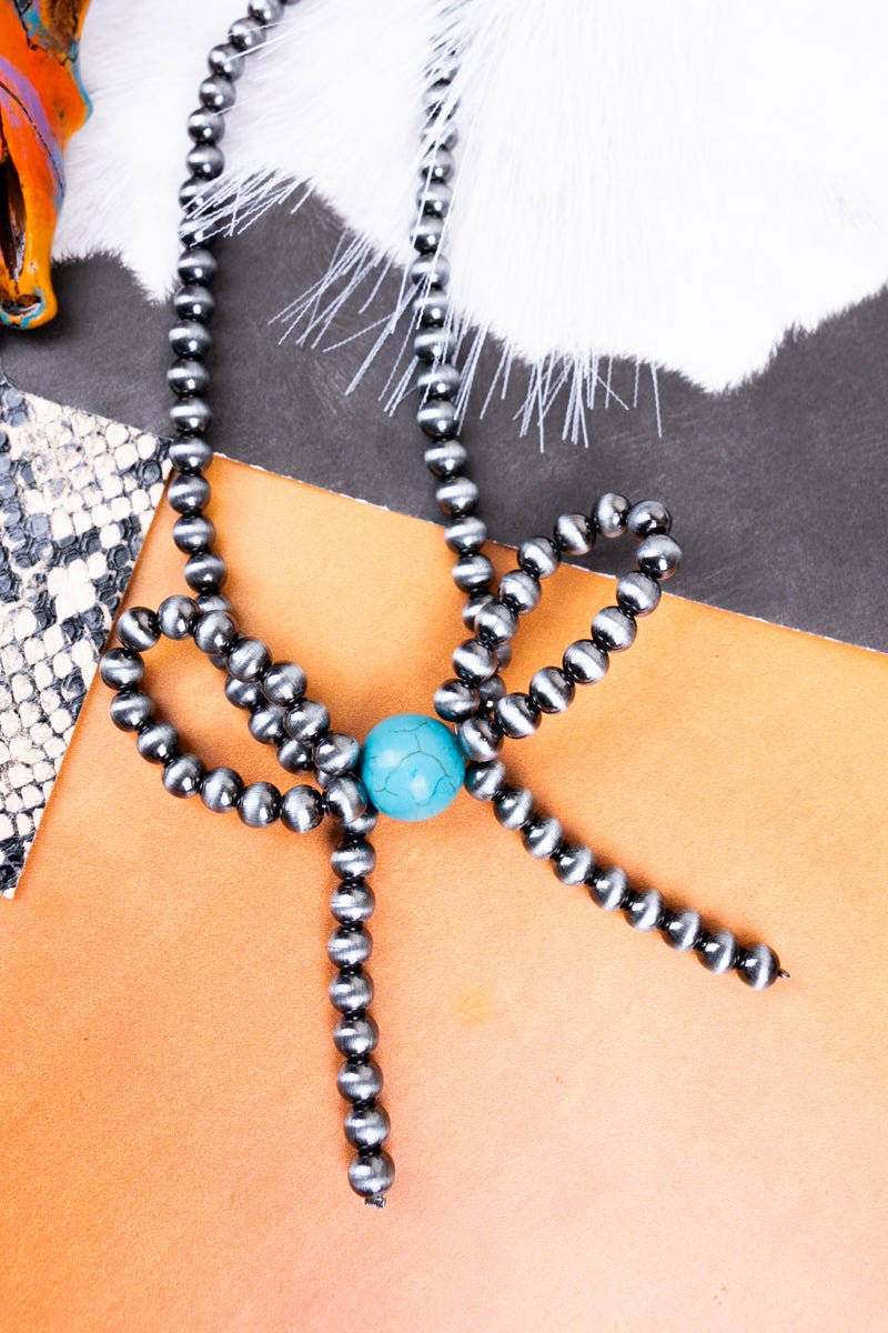 TIPI Turquoise Roxie Silver Pearl Bow Necklace - Wholesale Accessory Market