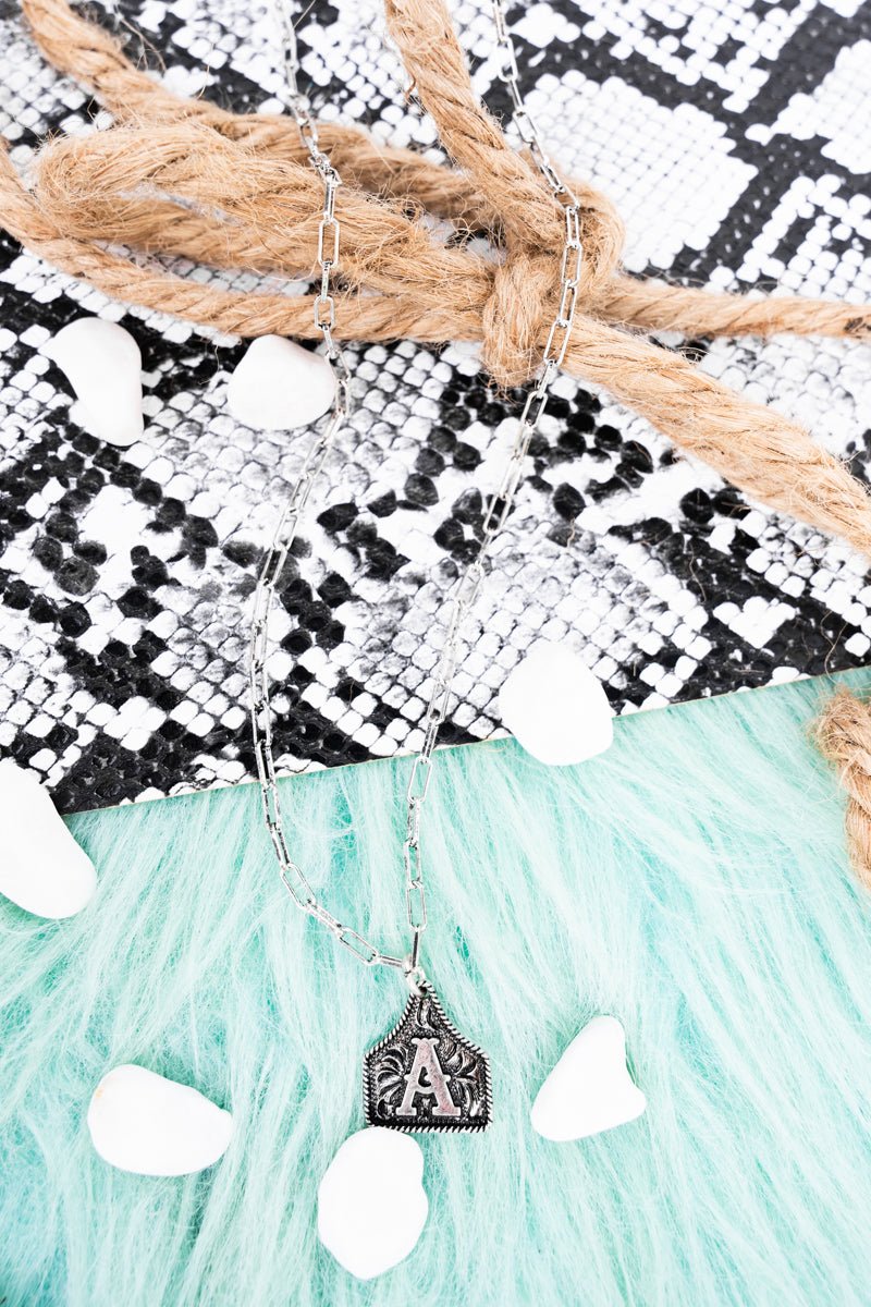 TIPI Cattle Tag 'A' Silvertone Necklace - Wholesale Accessory Market