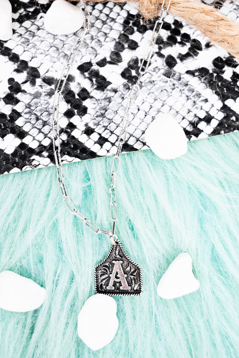 TIPI Cattle Tag 'A' Silvertone Necklace - Wholesale Accessory Market