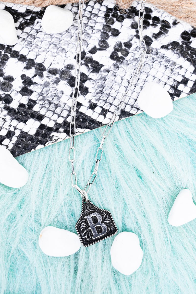 TIPI Cattle Tag 'B' Silvertone Necklace - Wholesale Accessory Market