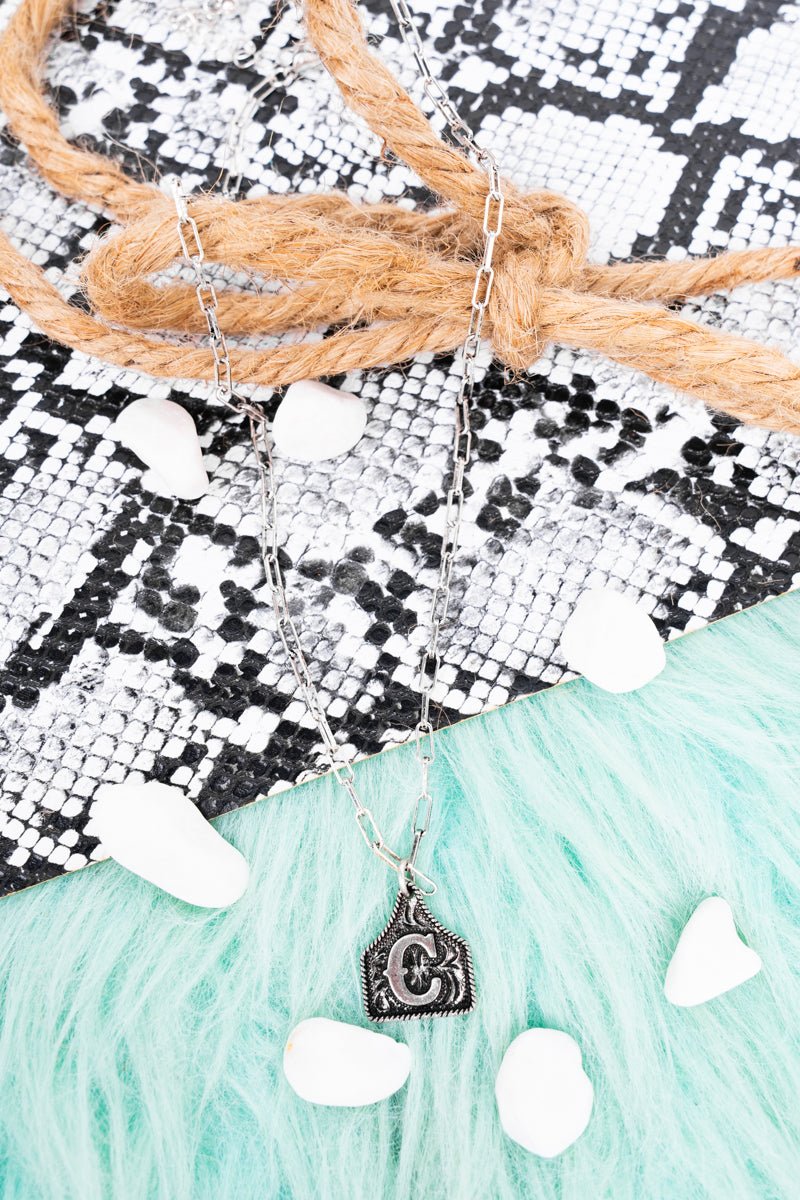 TIPI Cattle Tag 'C' Silvertone Necklace - Wholesale Accessory Market