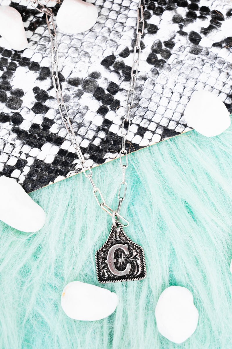 TIPI Cattle Tag 'C' Silvertone Necklace - Wholesale Accessory Market