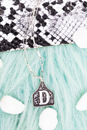 TIPI Cattle Tag 'D' Silvertone Necklace - Wholesale Accessory Market