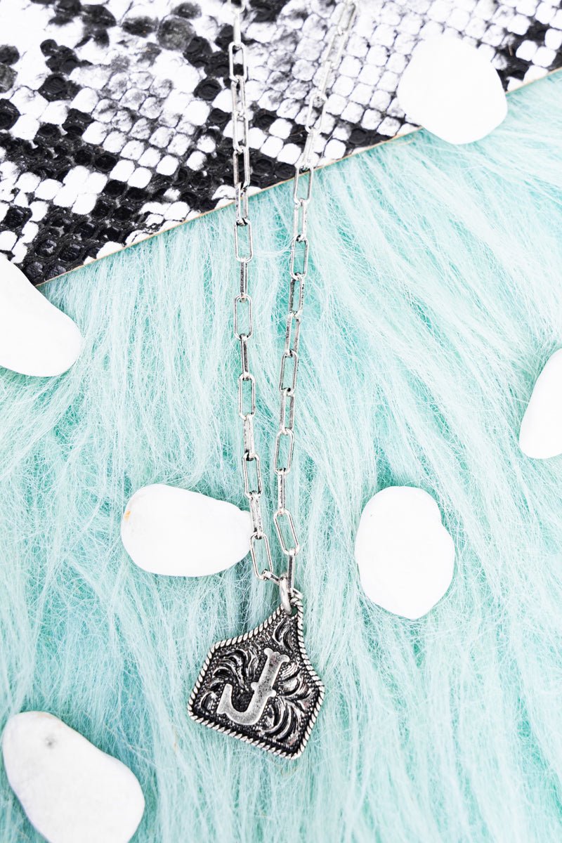 TIPI Cattle Tag 'J' Silvertone Necklace - Wholesale Accessory Market