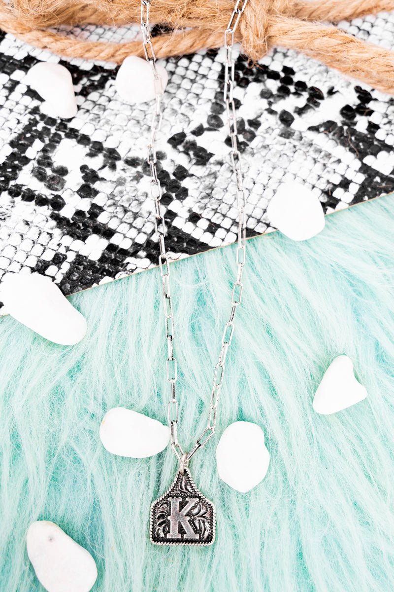 TIPI Cattle Tag 'K' Silvertone Necklace - Wholesale Accessory Market