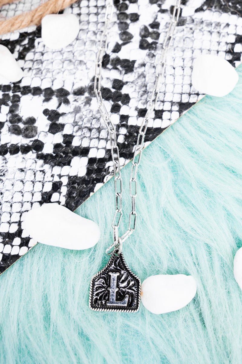 TIPI Cattle Tag 'L' Silvertone Necklace - Wholesale Accessory Market