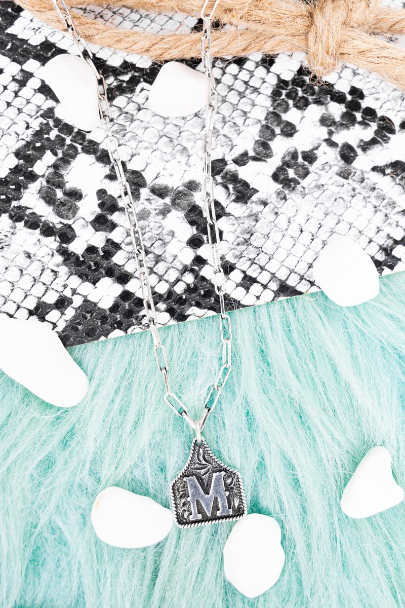 TIPI Cattle Tag 'M' Silvertone Necklace - Wholesale Accessory Market