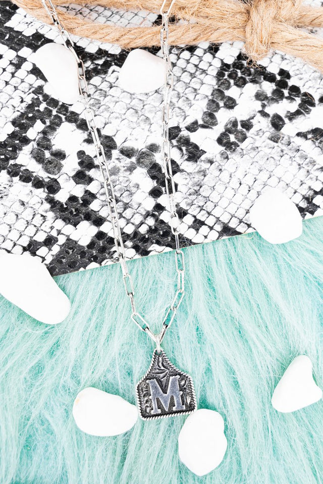 TIPI Cattle Tag 'M' Silvertone Necklace - Wholesale Accessory Market