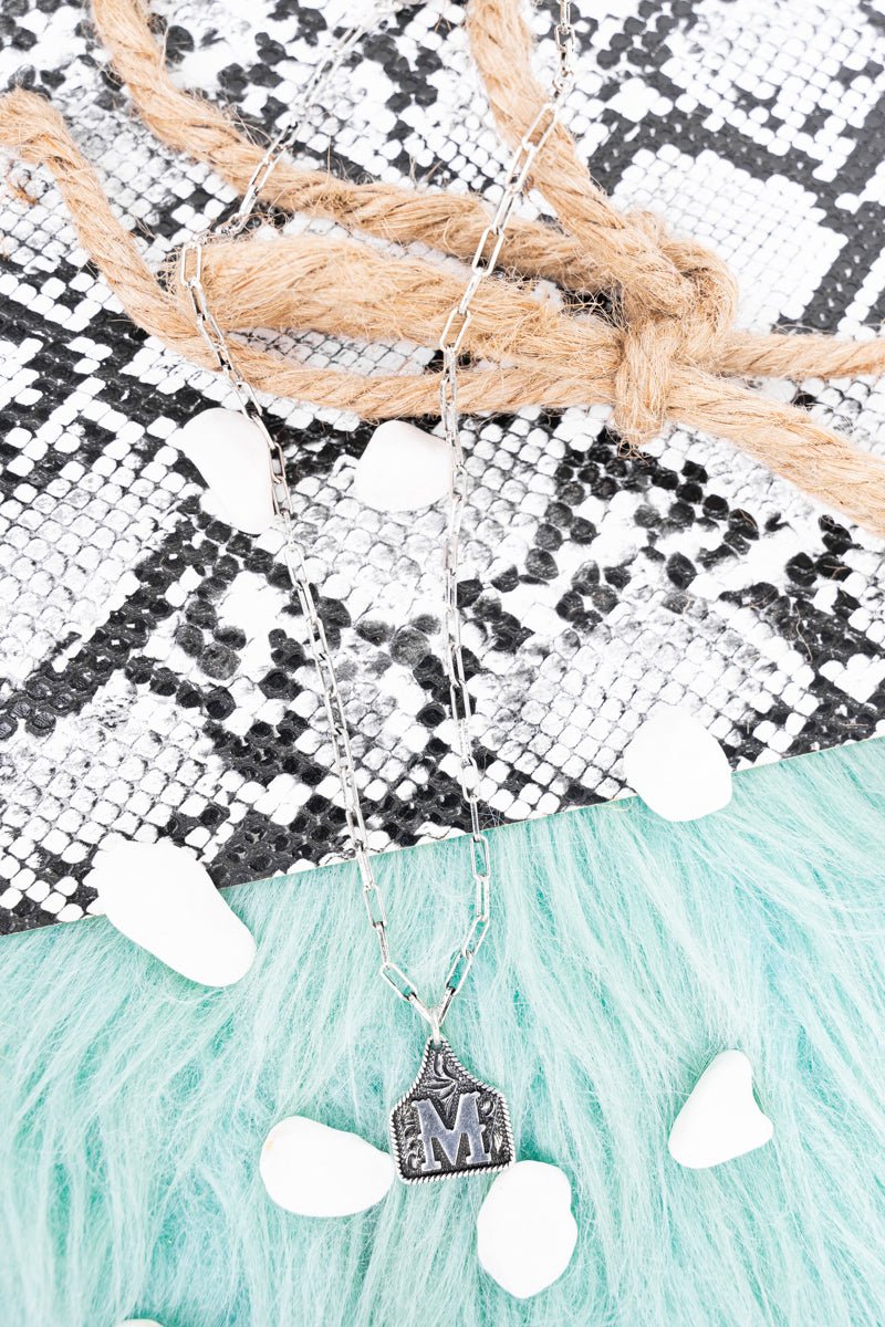 TIPI Cattle Tag 'M' Silvertone Necklace - Wholesale Accessory Market