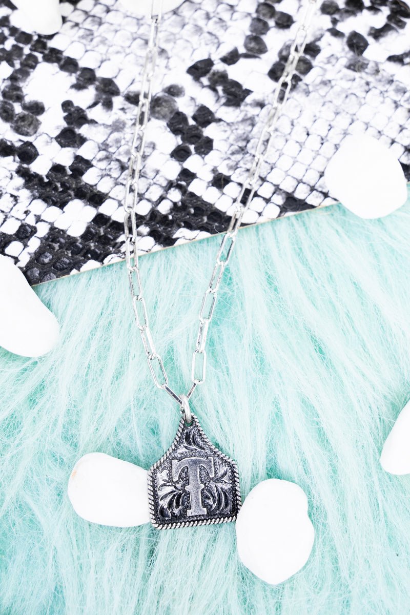 TIPI Cattle Tag 'T' Silvertone Necklace - Wholesale Accessory Market