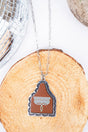 TIPI Turquoise Signature Stitches Brown Cattle Tag Silvertone Necklace - Wholesale Accessory Market