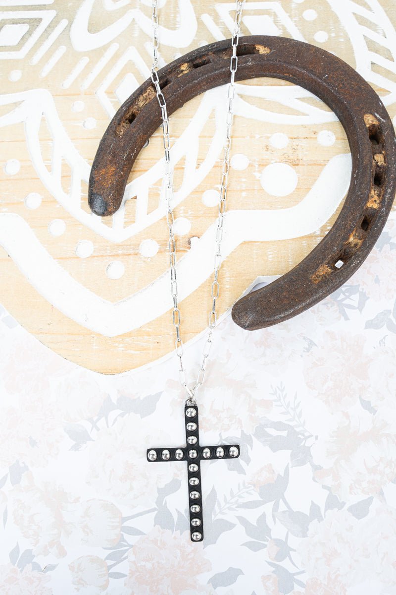 TIPI Silvertone Studded Carmen Cross Necklace - Wholesale Accessory Market