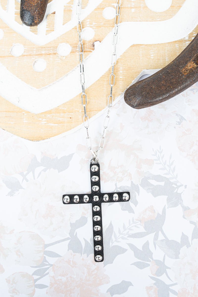 TIPI Silvertone Studded Carmen Cross Necklace - Wholesale Accessory Market