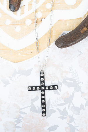 TIPI Silvertone Studded Carmen Cross Necklace - Wholesale Accessory Market