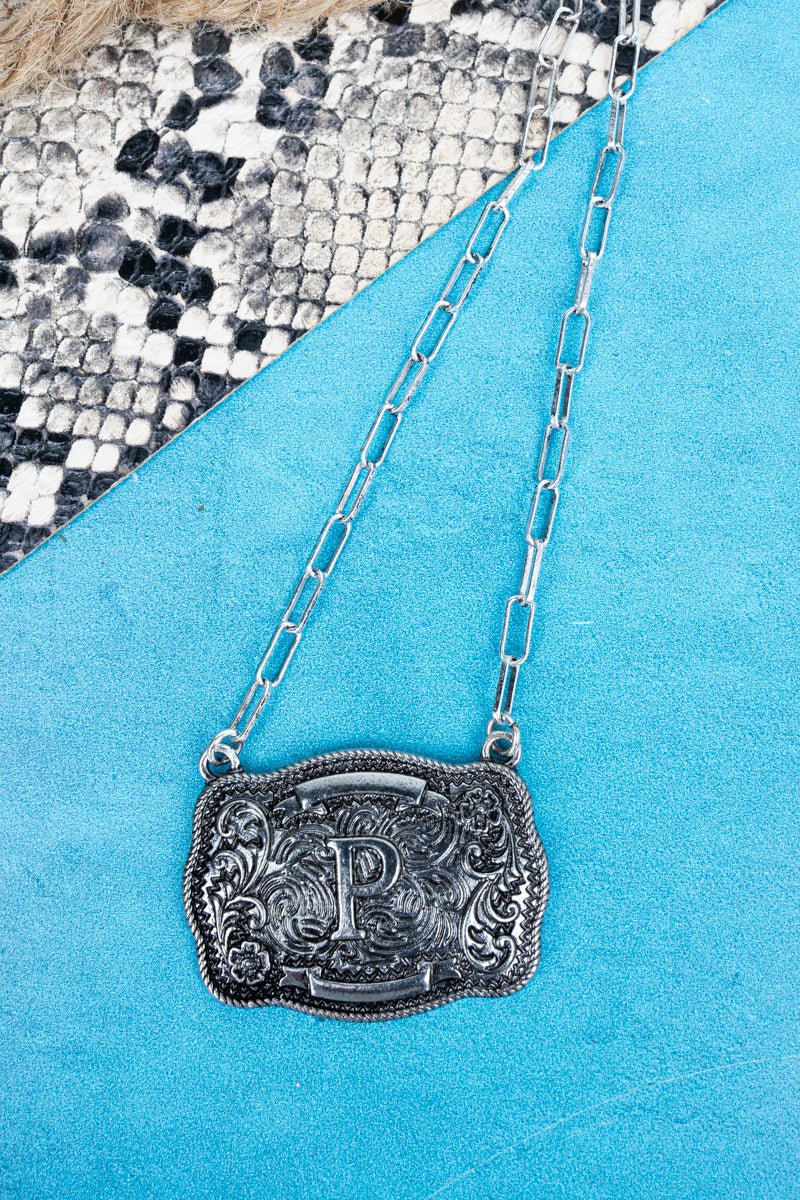 TIPI Branded Buckle 'P' Silvertone Necklace - Wholesale Accessory Market