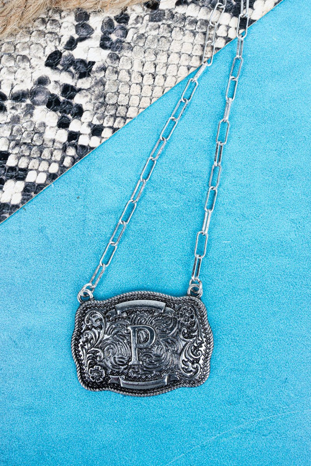 TIPI Branded Buckle 'P' Silvertone Necklace - Wholesale Accessory Market
