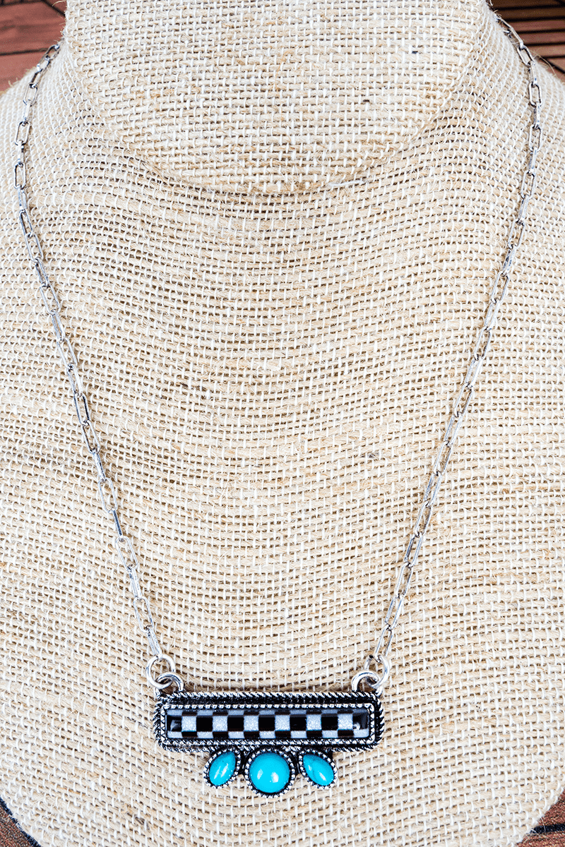 TIPI Checkered Canyon Turquoise & Silvertone Necklace - Wholesale Accessory Market