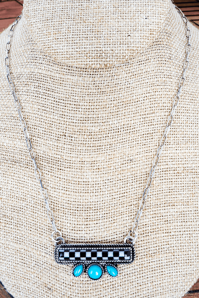 TIPI Checkered Canyon Turquoise & Silvertone Necklace - Wholesale Accessory Market
