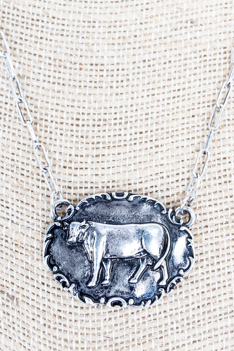 TIPI Barnyard Belle Cow Silvertone Necklace - Wholesale Accessory Market