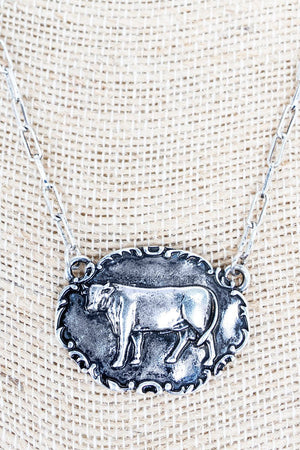 TIPI Barnyard Belle Cow Silvertone Necklace - Wholesale Accessory Market