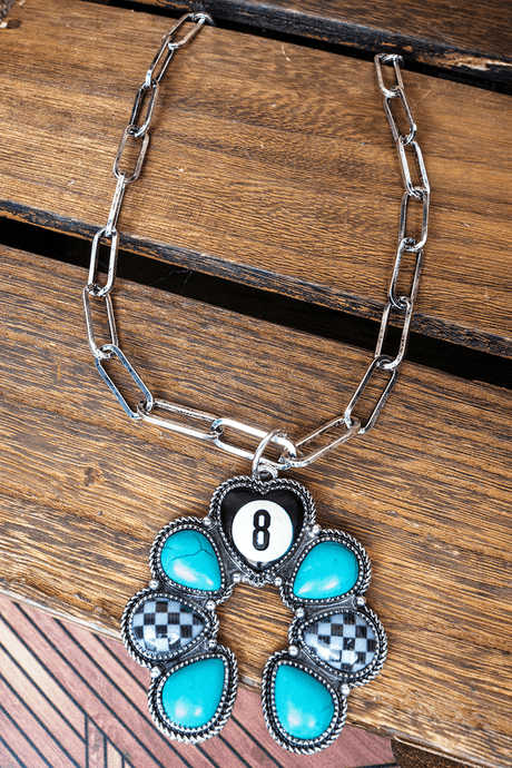 TIPI Turquoise & Checkered Cue The Drama Silvertone Necklace - Wholesale Accessory Market