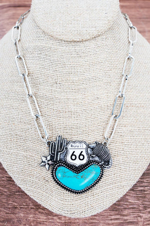 TIPI Turquoise Iconic Road Trip Silvertone Necklace - Wholesale Accessory Market