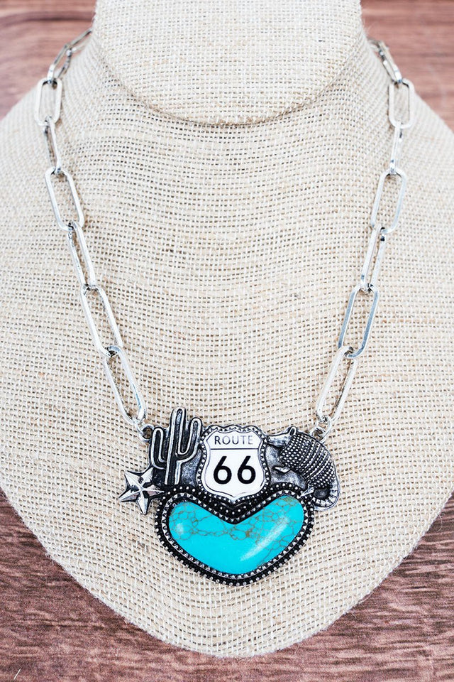TIPI Turquoise Iconic Road Trip Silvertone Necklace - Wholesale Accessory Market