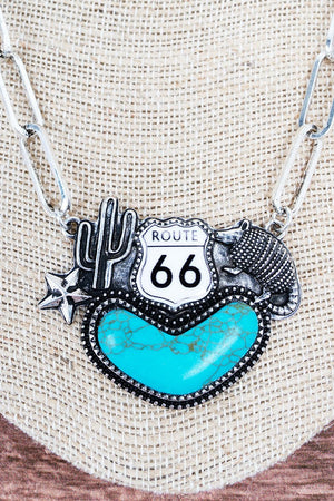 TIPI Turquoise Iconic Road Trip Silvertone Necklace - Wholesale Accessory Market
