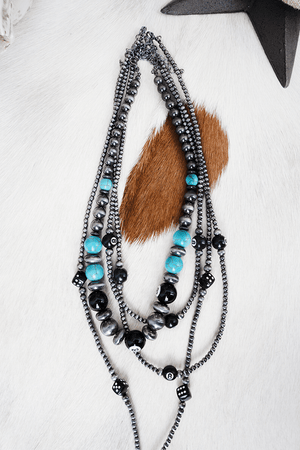 TIPI Why Risk It Turquoise & Silver Pearl Four Necklace Set - Wholesale Accessory Market
